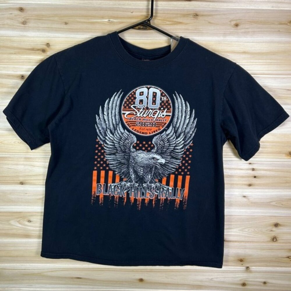 Sturgis 2020 80th Black Hills Rally Motorcycle  Black T Shirt Large Hot Leathers